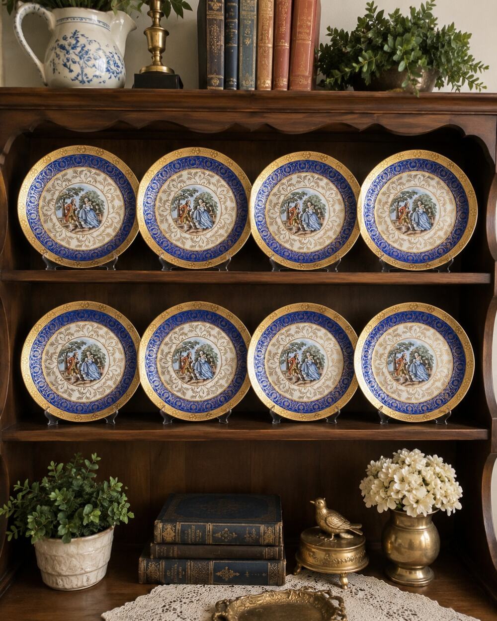 Vintage Taylor Smith & Taylor Bromley Bread Plates Set of 8 Gold Blue USA